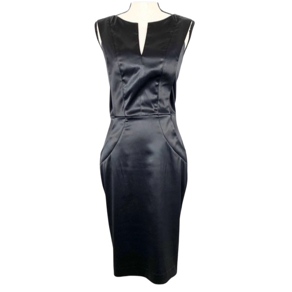 Retro Ellen Tracy Curvy Sleeveless Silky Black Midi Dress Size 4 - Picture 1 of 9